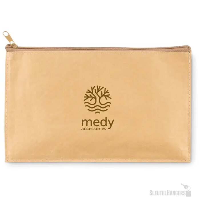 Platte etui van woven papier Beige