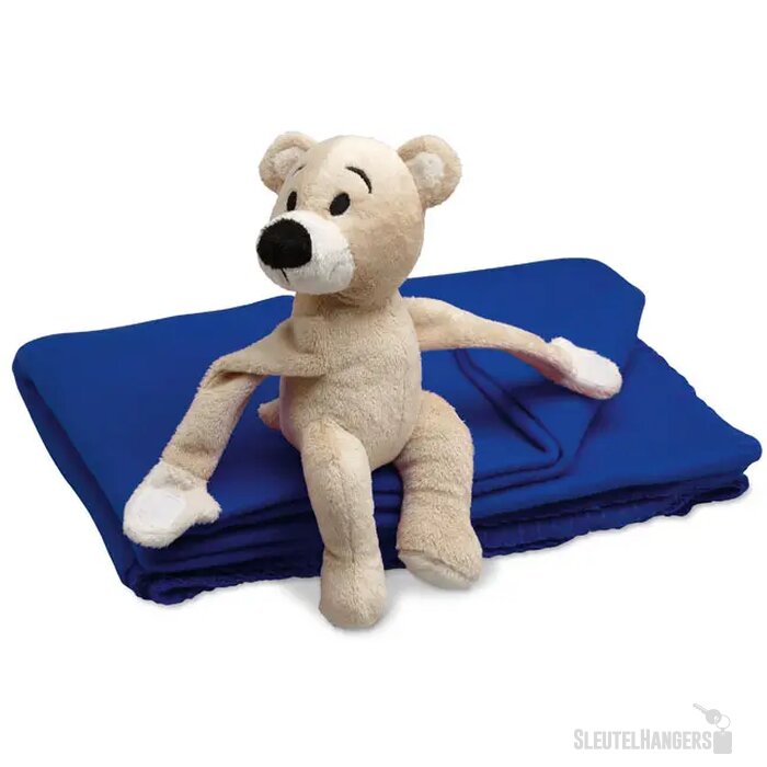 Kinder fleece deken met teddybeer Blauw