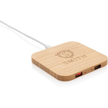 Bamboe 5W draadloze oplader met USB bruin Bamboe 5W draadloze oplader met USB bruin