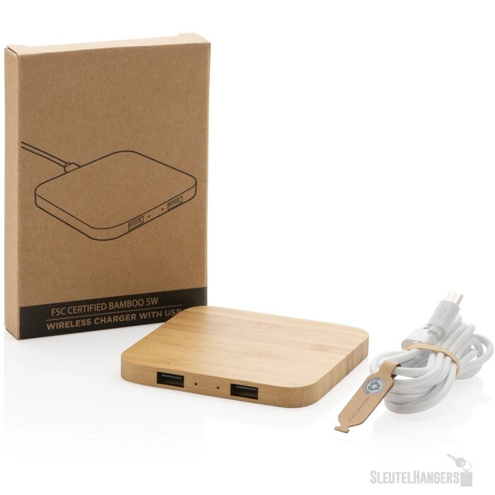 Bamboe 5W draadloze oplader met USB bruin