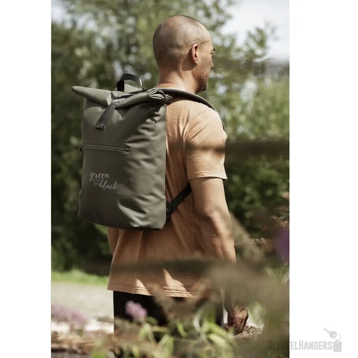 Lennon Roll-Top Recycled Pu Backpack Rugzak Donkergroen