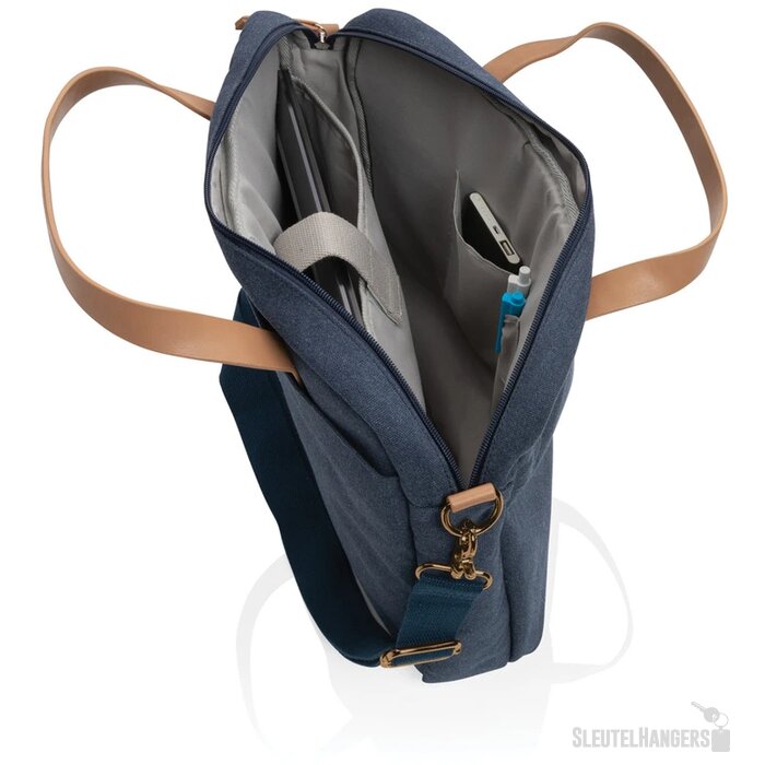 Impact AWARE™ 16 oz. recycled canvas laptoptas blauw