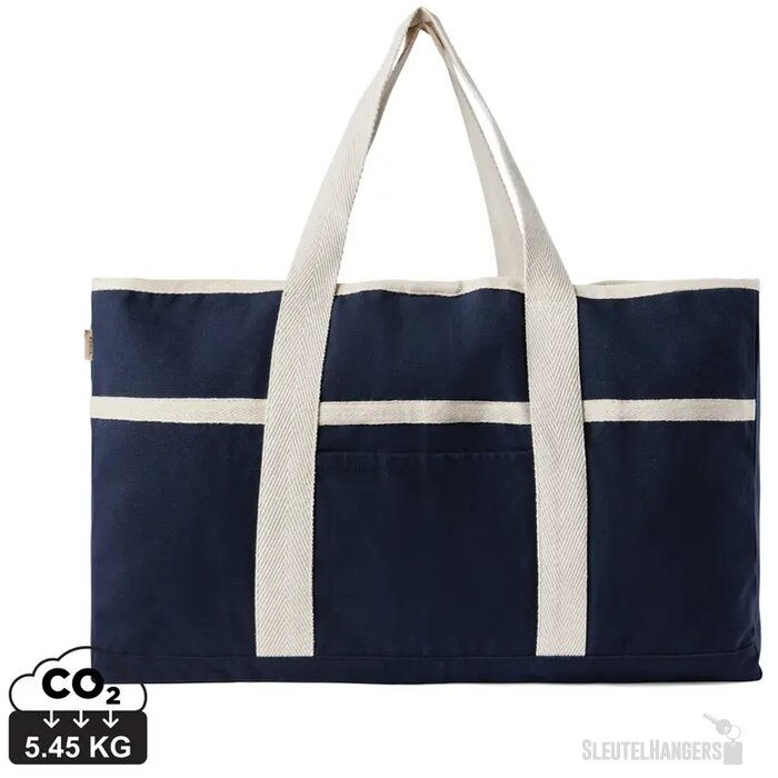 VINGA Volonne AWARE™ recycled canvas strandtas blauw, gebroken wit
