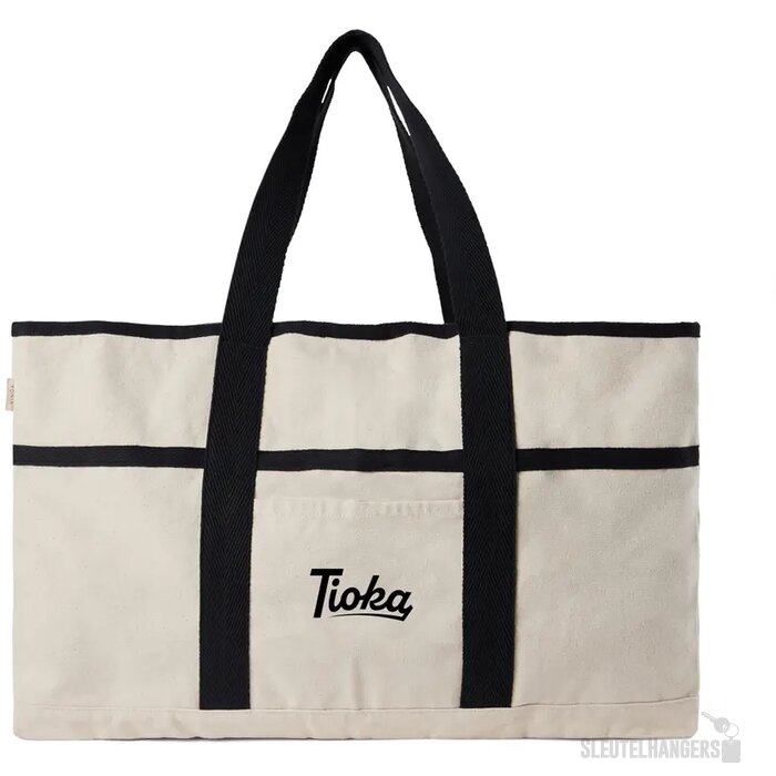 VINGA Volonne AWARE™ recycled canvas strandtas gebroken wit, zwart