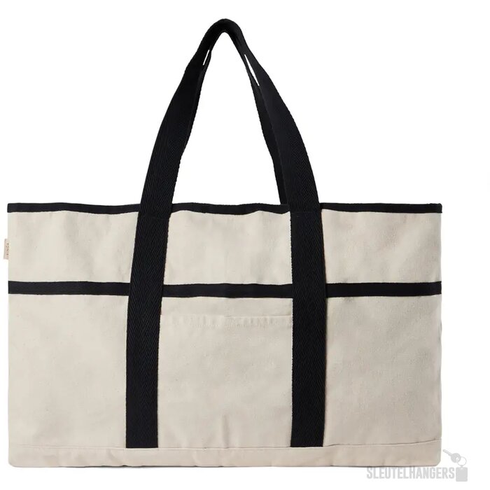 VINGA Volonne AWARE™ recycled canvas strandtas gebroken wit, zwart