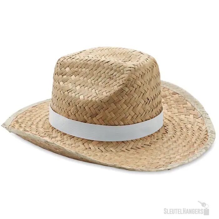 Stro cowboyhoed met band Wit