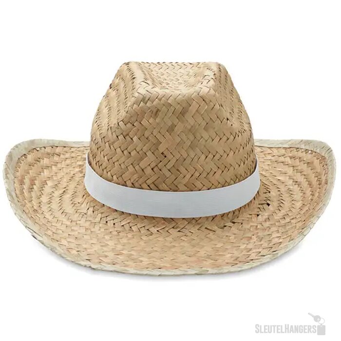Stro cowboyhoed met band Wit