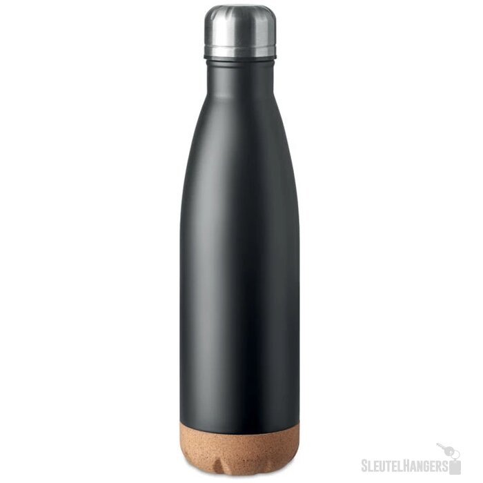 RVS thermosfles met kurk detail Zwart