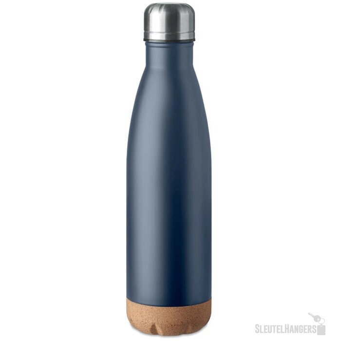 RVS thermosfles met kurk detail Kobaltblauw