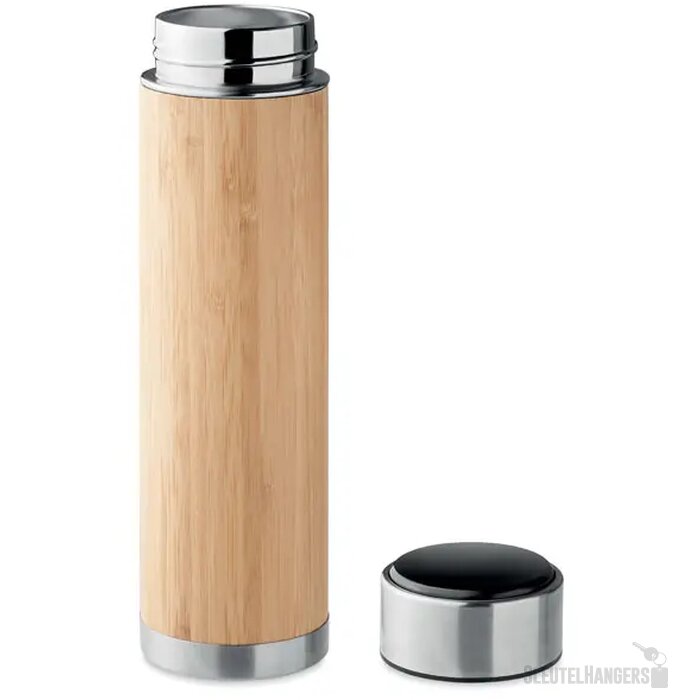 Bamboe thermosfles met LED-thermometer Bruin 480 ml