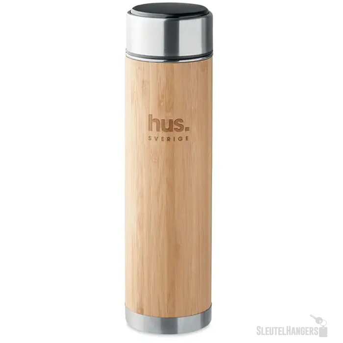Bamboe thermosfles met LED-thermometer Bruin 480 ml