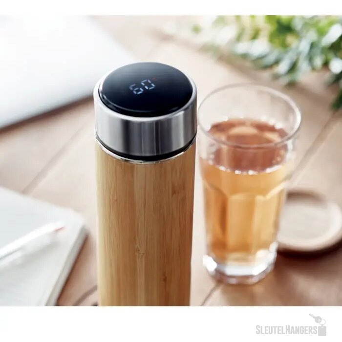 Bamboe thermosfles met LED-thermometer Bruin 480 ml