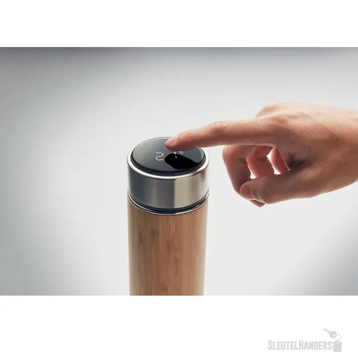 Bamboe thermosfles met LED-thermometer Bruin 480 ml