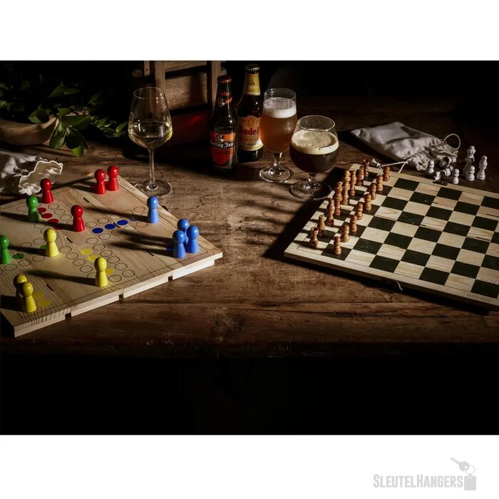 Wijnkist Met Bordspel Zwart/Bruin