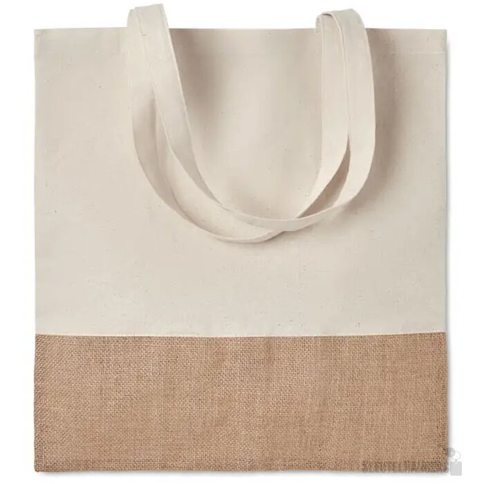Tote bag met jute onderzijde Beige