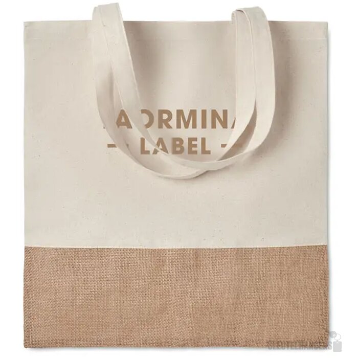 Tote bag met jute onderzijde Beige