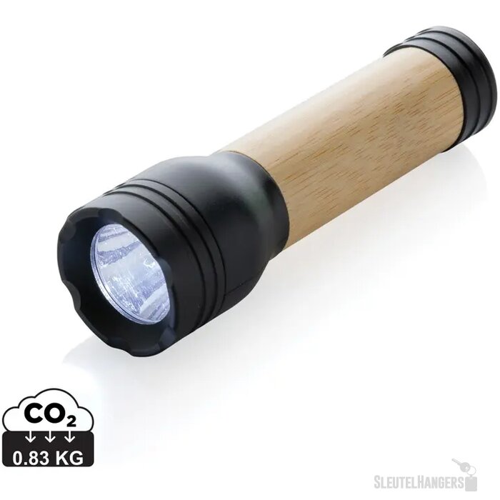 Lucid 1W RCS gerecycled plastic & bamboo zaklamp zwart, bruin