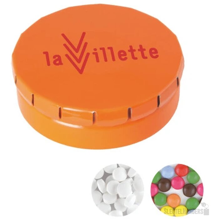 Rond click clack pepermunt blikje Oranje