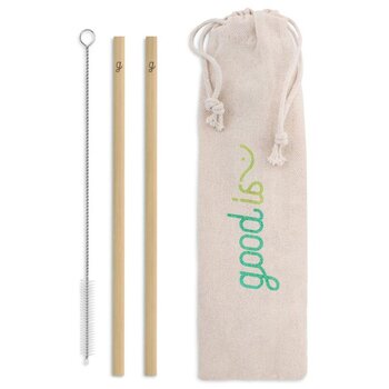 Set met 2 bamboe rietjes in zakje Beige
