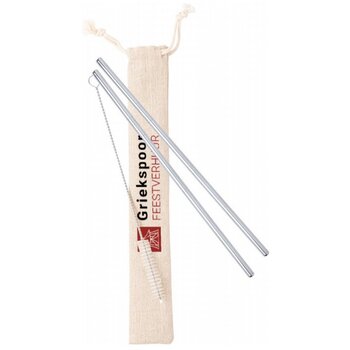 Set Met 2 Rvs Rietjes In Tasje Zilver