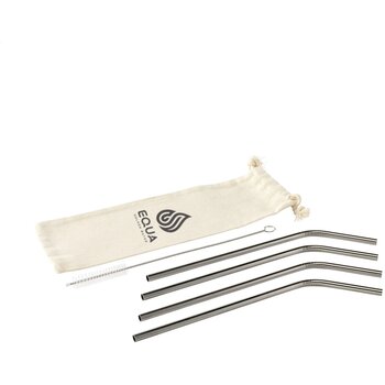 Set Met 4 Rvs Rietjes In Pouch Zilver