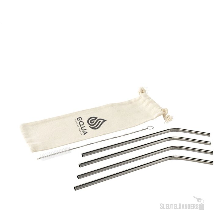 Set Met 4 Rvs Rietjes In Pouch Zilver
