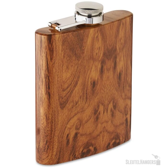 Gerecyclede RVS heupfles houtlook Bruin