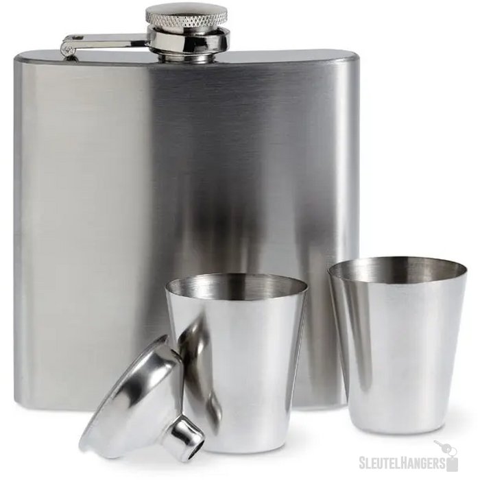 Set met heupfles en bekertjes Zilver