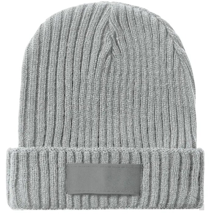 Gebreide Wintermuts Met Patch Lichtgrijs