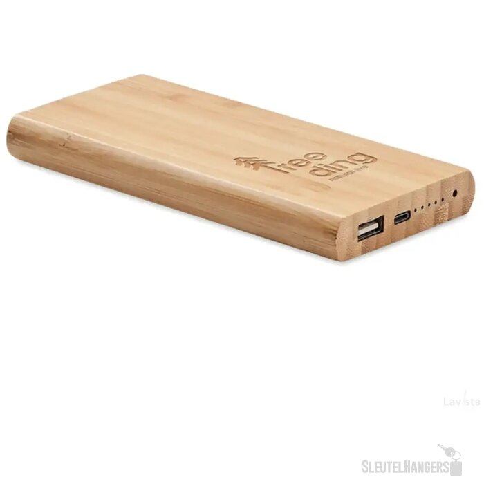 Bamboe powerbank met draadloze oplader (6.000 mAh) Bruin