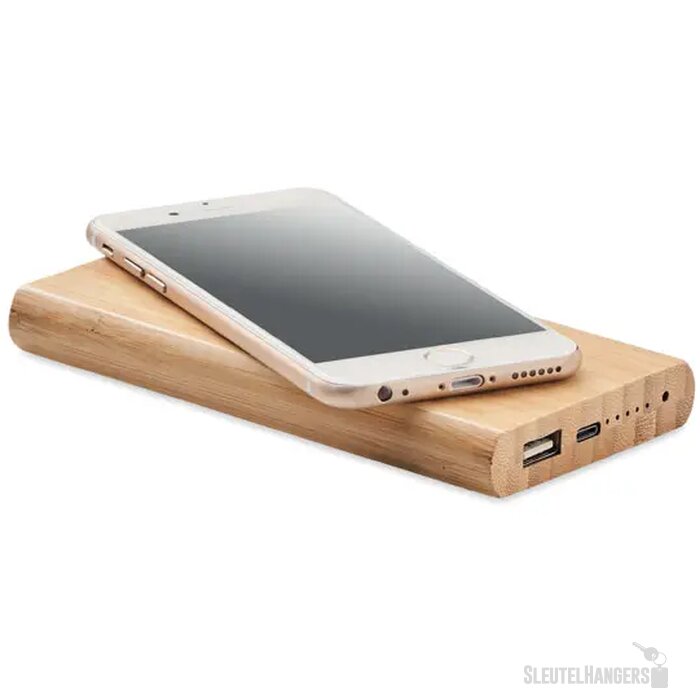Bamboe powerbank met draadloze oplader (6.000 mAh) Bruin