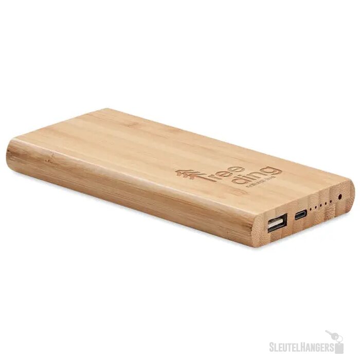 Bamboe powerbank met draadloze oplader (6.000 mAh) Bruin