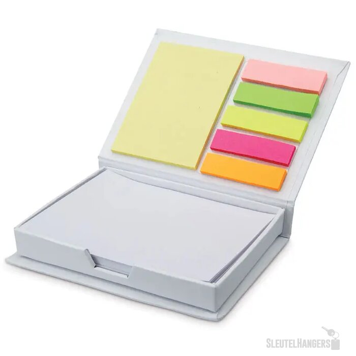 Doosje met memoblaadjes en labels Wit
