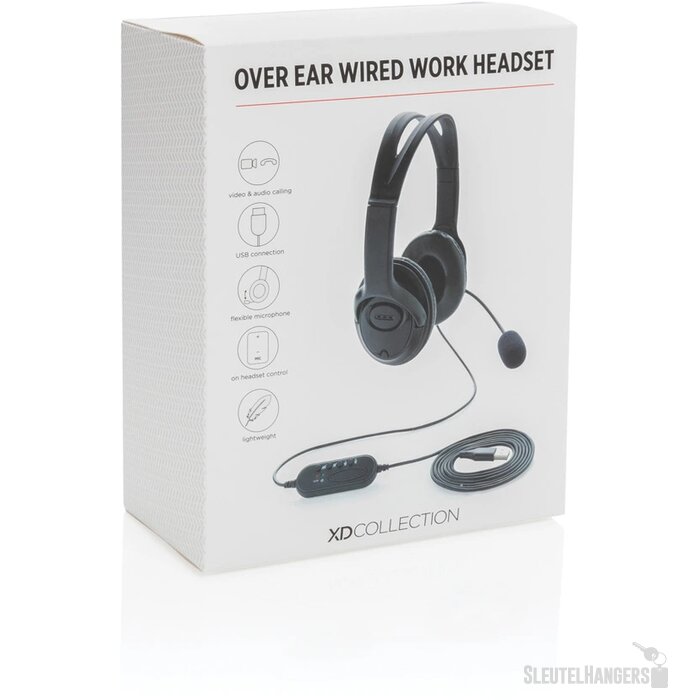 Over ear werk hoofdtelefoon met kabel zwart