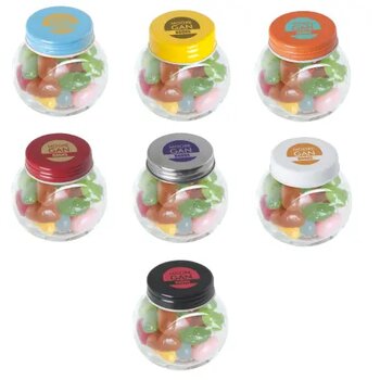 Kleine glazen pot met snoep (40 gram) Zilver