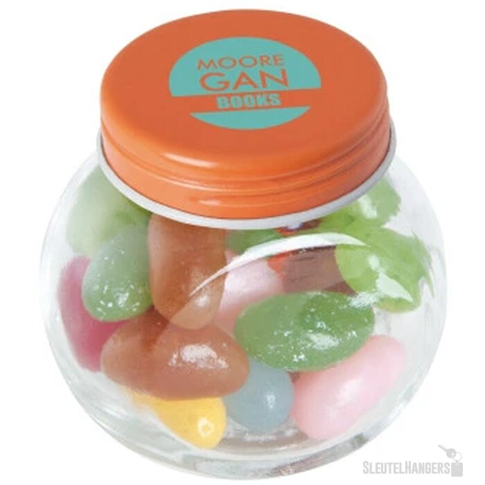 Kleine glazen pot met snoep (40 gram) Oranje