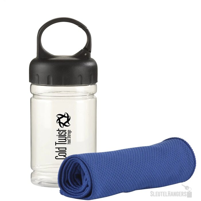 Koelhanddoek in transparante koker Blauw