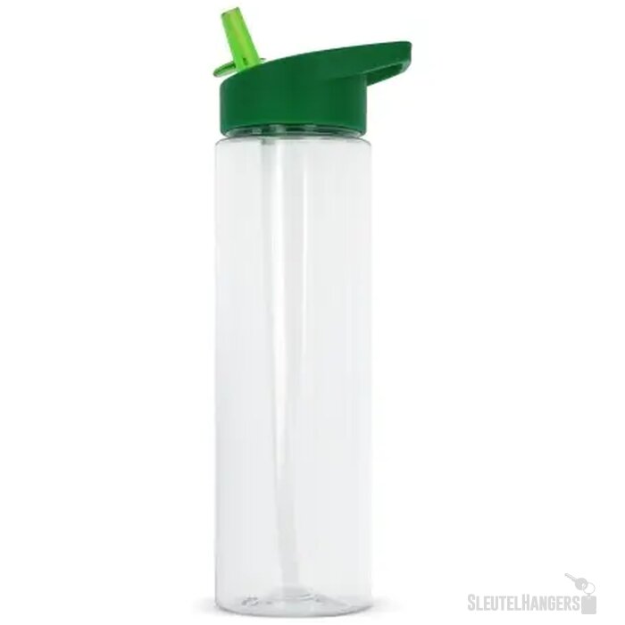 RPET waterfles met opvouwbaar rietje (600 ml) Groen