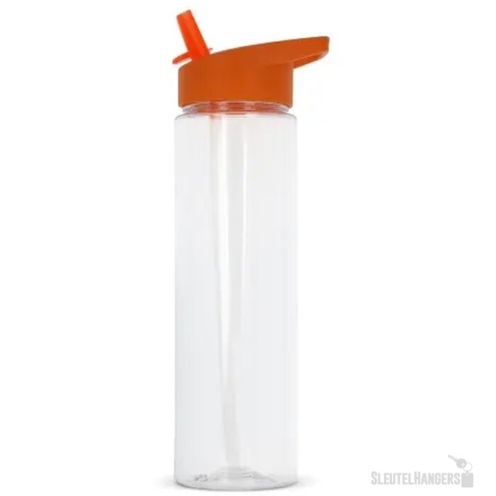 RPET waterfles met opvouwbaar rietje (600 ml) Oranje