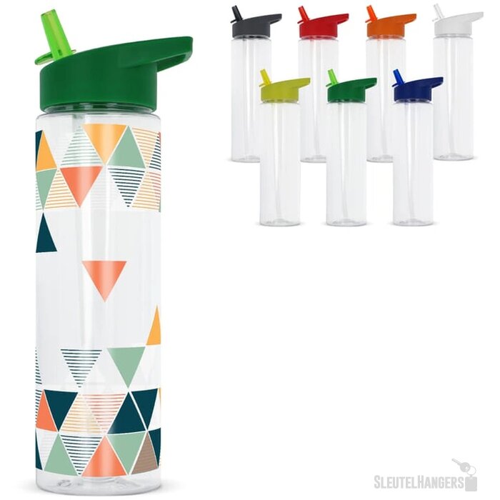 RPET waterfles met opvouwbaar rietje (600 ml) Veelkleurig