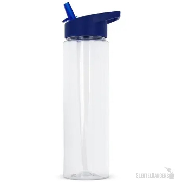 RPET waterfles met opvouwbaar rietje (600 ml) Blauw