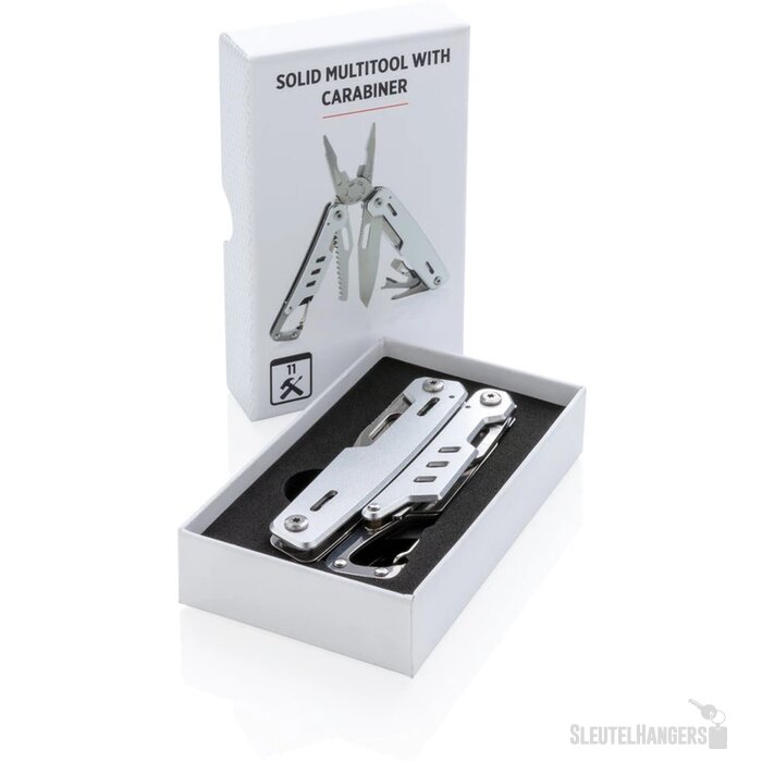 Solid multitool met karabijnhaak zilver