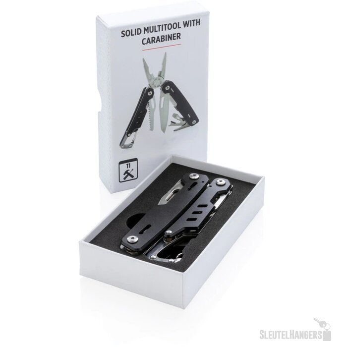 Solid multitool met karabijnhaak zwart