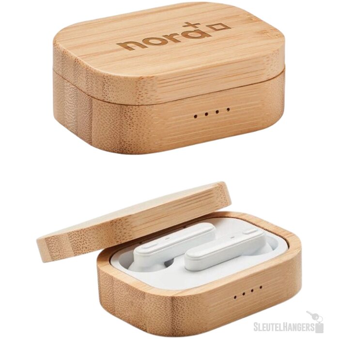 Tws oordopjes in bamboe case Bruin