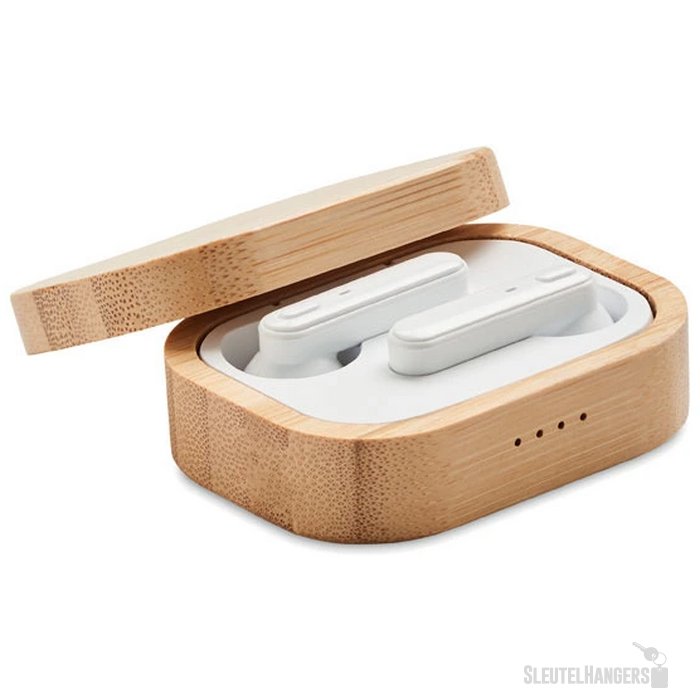 Tws oordopjes in bamboe case Bruin