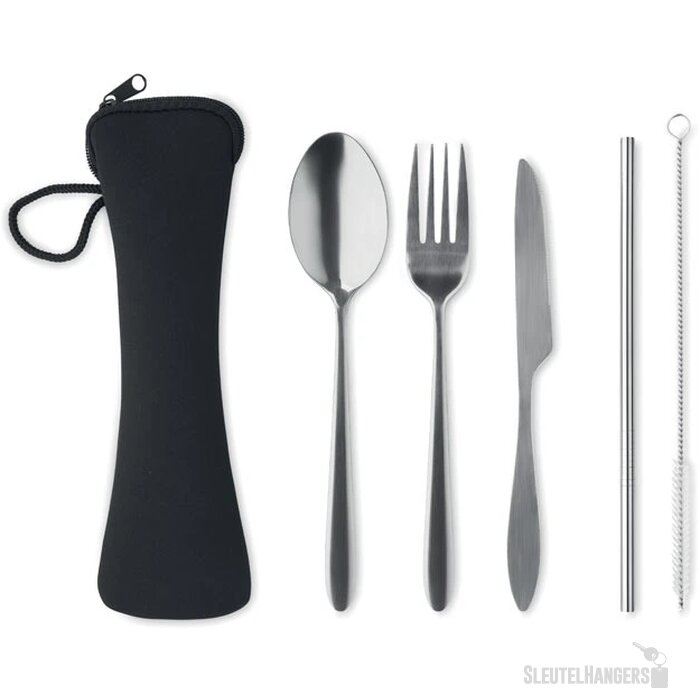 Herbruikbare bestekset in etui Zwart
