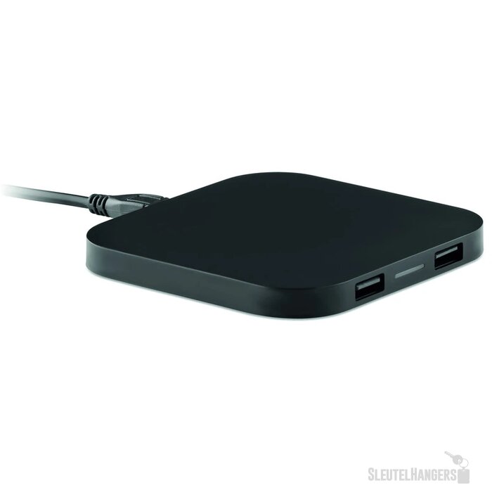 USB hub met draadloze lader Zwart