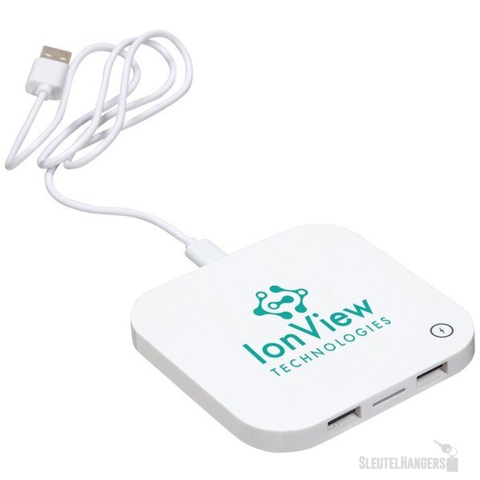 USB hub met draadloze lader Wit