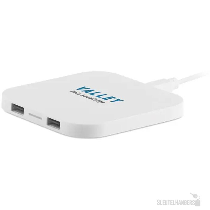 USB hub met draadloze lader Wit