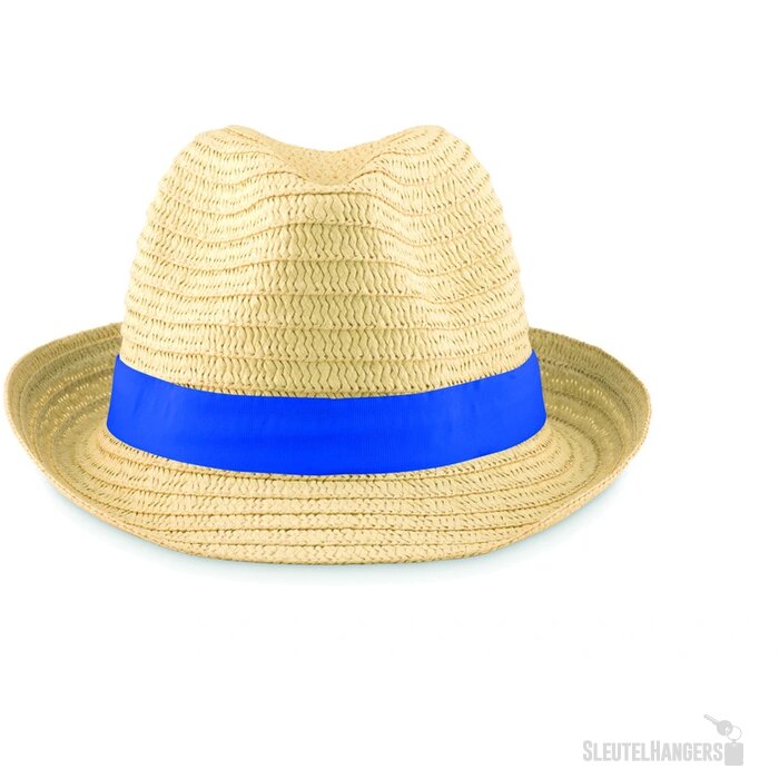 Naturel strohoedje Kobaltblauw